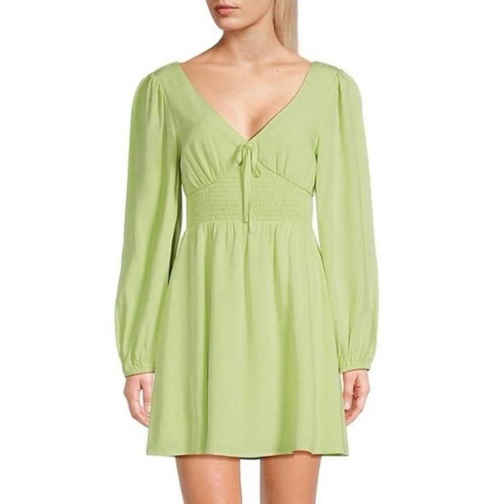 NEW Copper Key Smocked Waist Long Sleeve Green Dress Size L